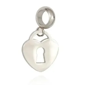 Berloque Coração com Fechadura Vazado  - Aço Inoxidável
