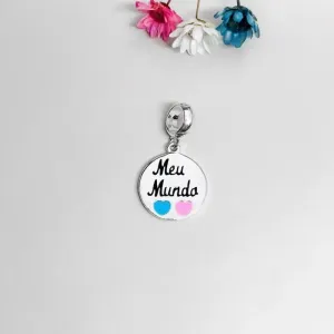 Berloque Meu Mundo Azul e Rosa - Prata 925