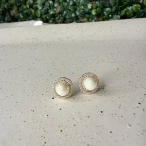 Brinco Pérola com Cravejado Zircônias - Banhado a Ouro 18k