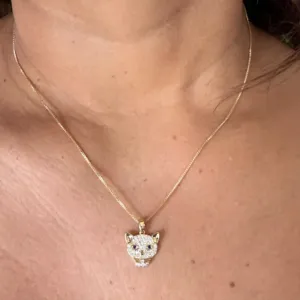 Colar Pingente Onça Cravejada - Banhado a Ouro 18k