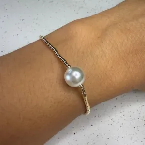 Pulseira Canutilho Dourado e Pérola - Banhado em Ouro 18k