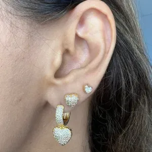 Brinco Argola Pingente Coração Zircônias - Banhado a Ouro 18k