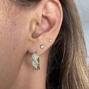 Brinco Argola Trançada Cravejada Zircônias - Banhado a Ouro 18K