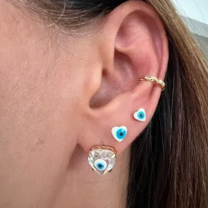 Brinco Cristal Coração Olho Grego - Banhado a Ouro 18K