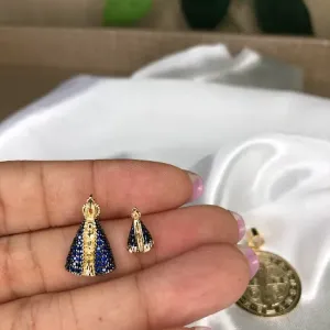Colar Pingente N.Sra. Aparecida Zircônias Coloridas - Banhado a Ouro 18K