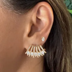 Brinco Ear Cuff Cravejada e Gotas Zircônias - Banhado a Ouro 18K