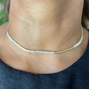 Choker Lacraia com Navetes Zircônias - Banhado a Ouro 18K