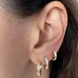 Brinco Trio de Argolinhas Dourada com Textura em Ródio - Banhado a Ouro 18K