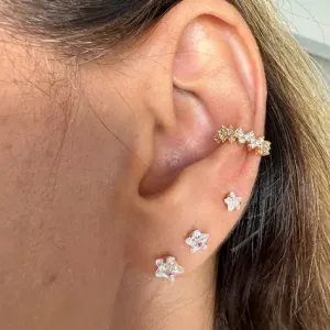 Brinco Trio Ponto de Luz Estrela de Zircônia - Banhado Ouro 18k