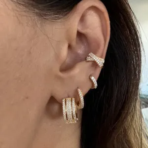 Brinco Argola com 4 Fileiras Cravejadas de Zircônias - Banhado a Ouro 18K