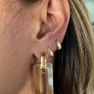 Brinco Retangular Escovado Grande - Banhado a Ouro 18K