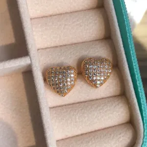 Brinco Coração Cravejado Zircônias - Banhado a Ouro 18k