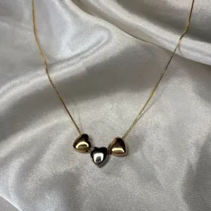 Colar 3 Corações Dourado, Prateado e Rosê - Banhado a Ouro 18K
