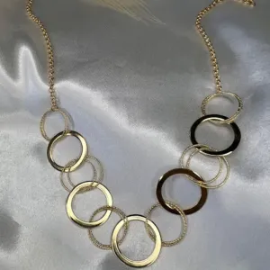 Colar Círculos Lisos e Texturizados - Banhado a Ouro 18K