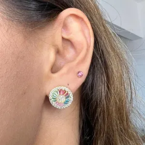 Brinco Pizza Navetes Coloridos - Banhado a Ouro 18K