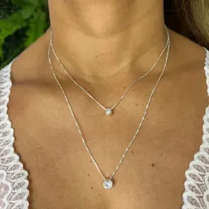 Colar Duplo Ponto de Luz Zircônias - Prata 925