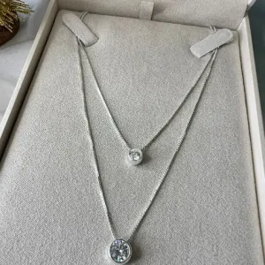 Colar Duplo Ponto de Luz Zircônias - Prata 925