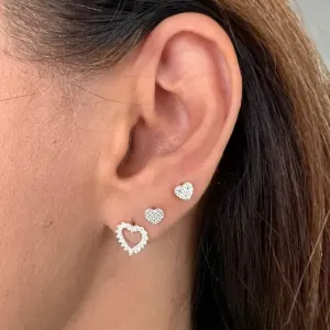 Brinco Coração Cravejado Pequeno (2º ou 3º  Furo) - Prata 925