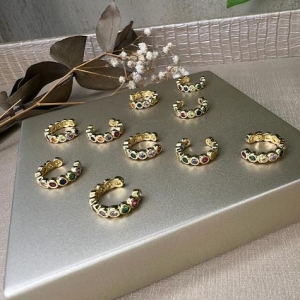 Piercing Fake Zircônia Colorida Redonda - Banhado a Ouro 18K