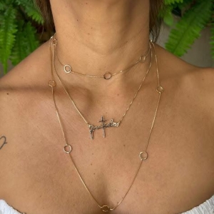 Colar Longo Elo Mini Corações 60cm - Banhado a Ouro 18K