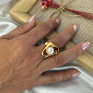 Anel Orgânico com Pérola - Banhado em Verniz Italiano