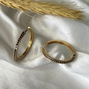 Brinco Argola Fileira Zircônias Negras - Banhado a Ouro 18K