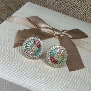 Brinco Pizza Navetes Coloridos - Banhado a Ouro 18K