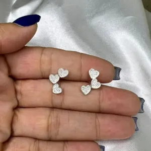 Brinco Três Corações Cravejados - Prata 925