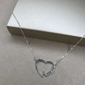 Colar Coração com escrita Amor - Prata 925