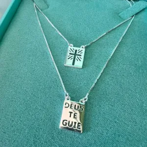 Escapulário Deus Te Guie  Corrente Veneziana - Prata 925