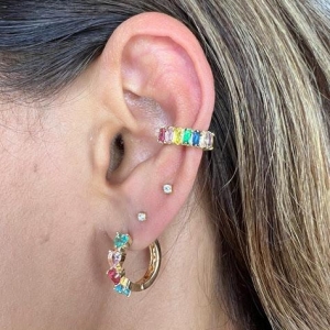 Piercing Fake Navetes Coloridos - Banhado a Ouro 18K