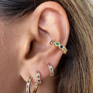 Piercing Fake Zircônia Colorida Redonda - Banhado a Ouro 18K