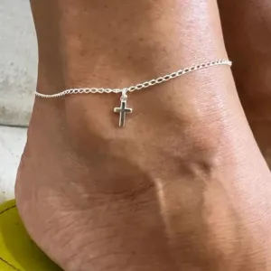 Tornozeleira Pingente de Cruz - Prata 925