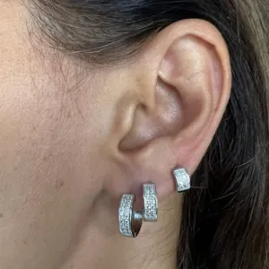 Trio de Argolas Fileira Dupla de Zircônias - Banhado em Ródio