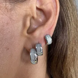 Trio de Argolas Fileira Tripla de Zircônias  - Banhado em Ródio