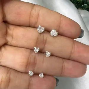 Trio de Brinco Ponto de Luz Coração Zircônias - Prata 925