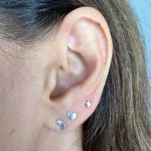 Trio de Brincos Lua , Coração e Estrela  - Prata 925