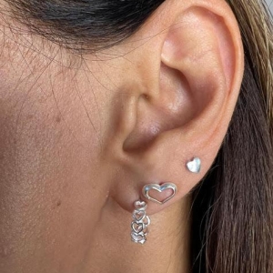 Brinco Semi Argolinha Elos de Corações - Prata 925