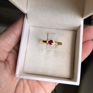 Anel Formatura Pedra Vermelha - Banhado a Ouro 18K