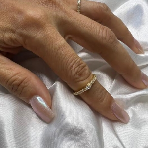 Anel Solitário com Cravejado de Zircônias - Banhado a Ouro 18K