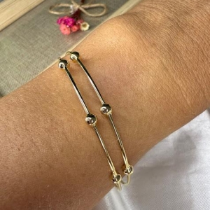 Bracelete 2 Fios com Bolinhas - Banhado a Ouro 18K