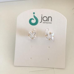 Brinco Ponto de Luz Quadrado Zircônia 6mm- Banhado a Ouro 18k