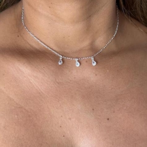 Chocker Ponto de Luz Gota Zircônia 40cm - Prata 925