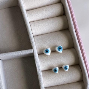 Dupla de Brincos Coração Olho Grego - Banhado a Ouro 18k