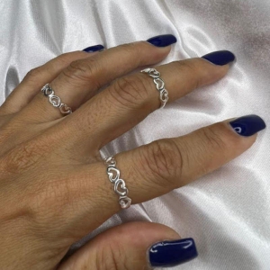 Anel com 5 Corações Liso (Und) - Prata 925