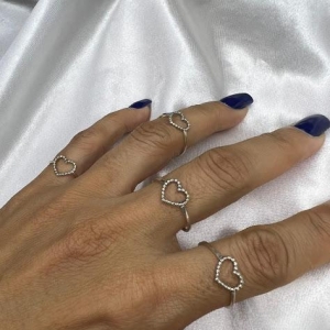 Anel Coração Vazado Bolinhas (Und) - Prata 925