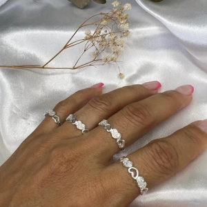 Anel Corações 2 Corações Cravejados (Und) - Prata 925