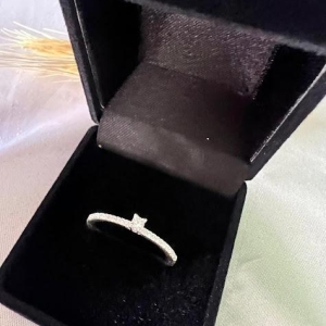 Anel Solitário Delicado e Cravejado Zircônias - Prata 925