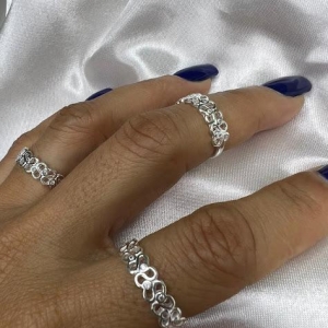 Anel Trabalhado Vazado e Ponto de LUz Zircônia (Und) - Prata 925