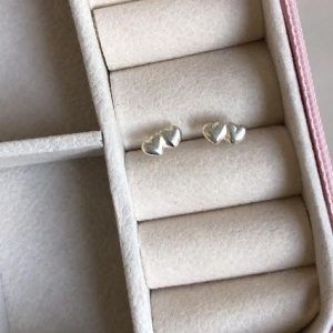 Brinco 2 Corações Pequeno - PRATA 925